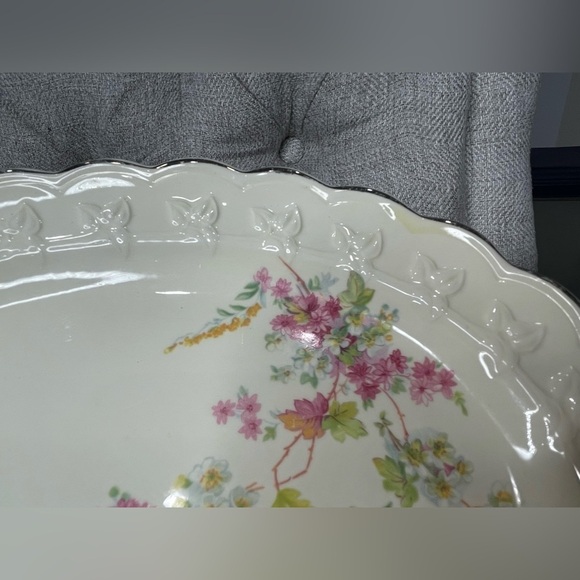 Vintage TST Taylor Smith Taylor Co China Pink Floral Gold Serving Platter - Picture 3 of 4